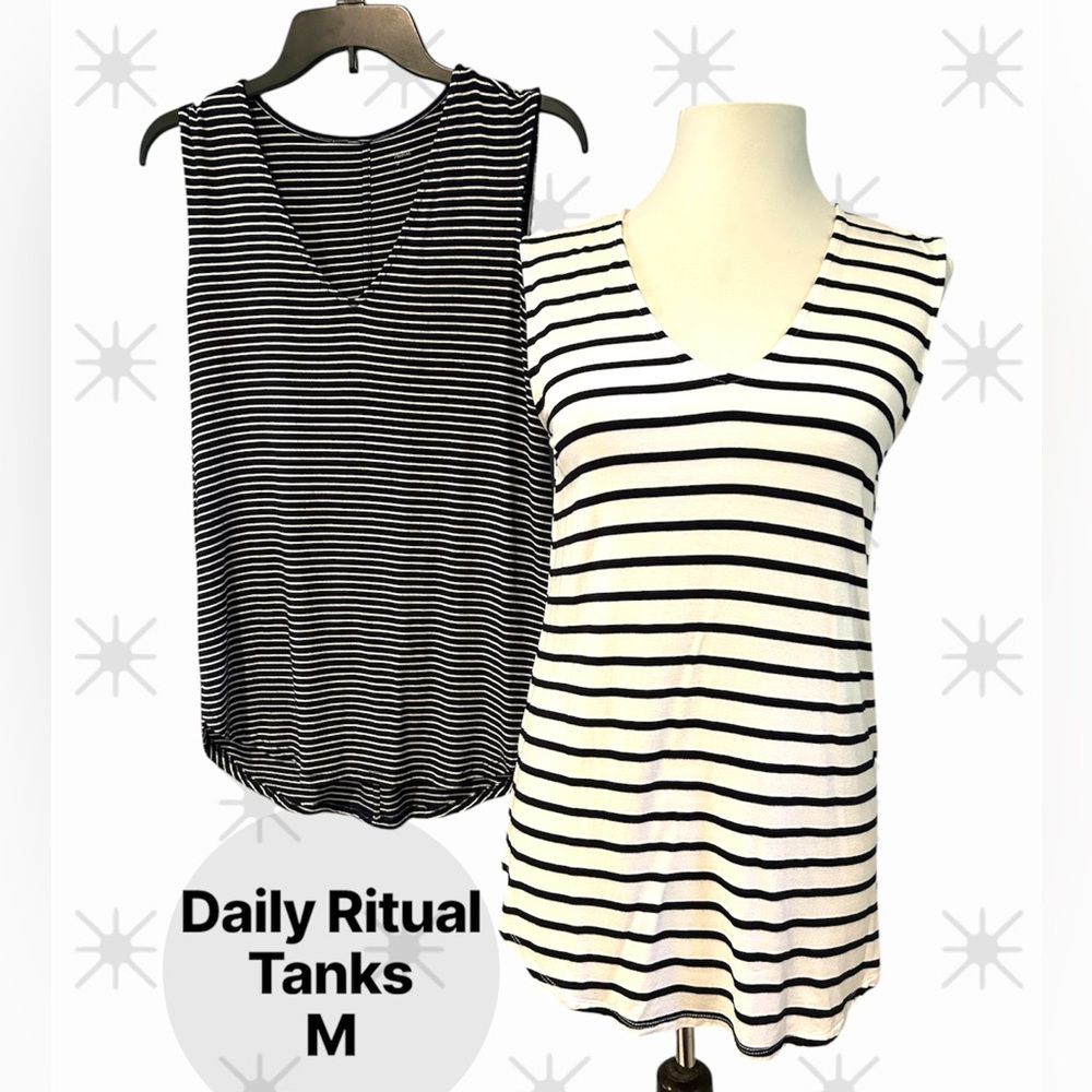 2 Daily Ritual V Neck Sleeveless Stripes Tanks M